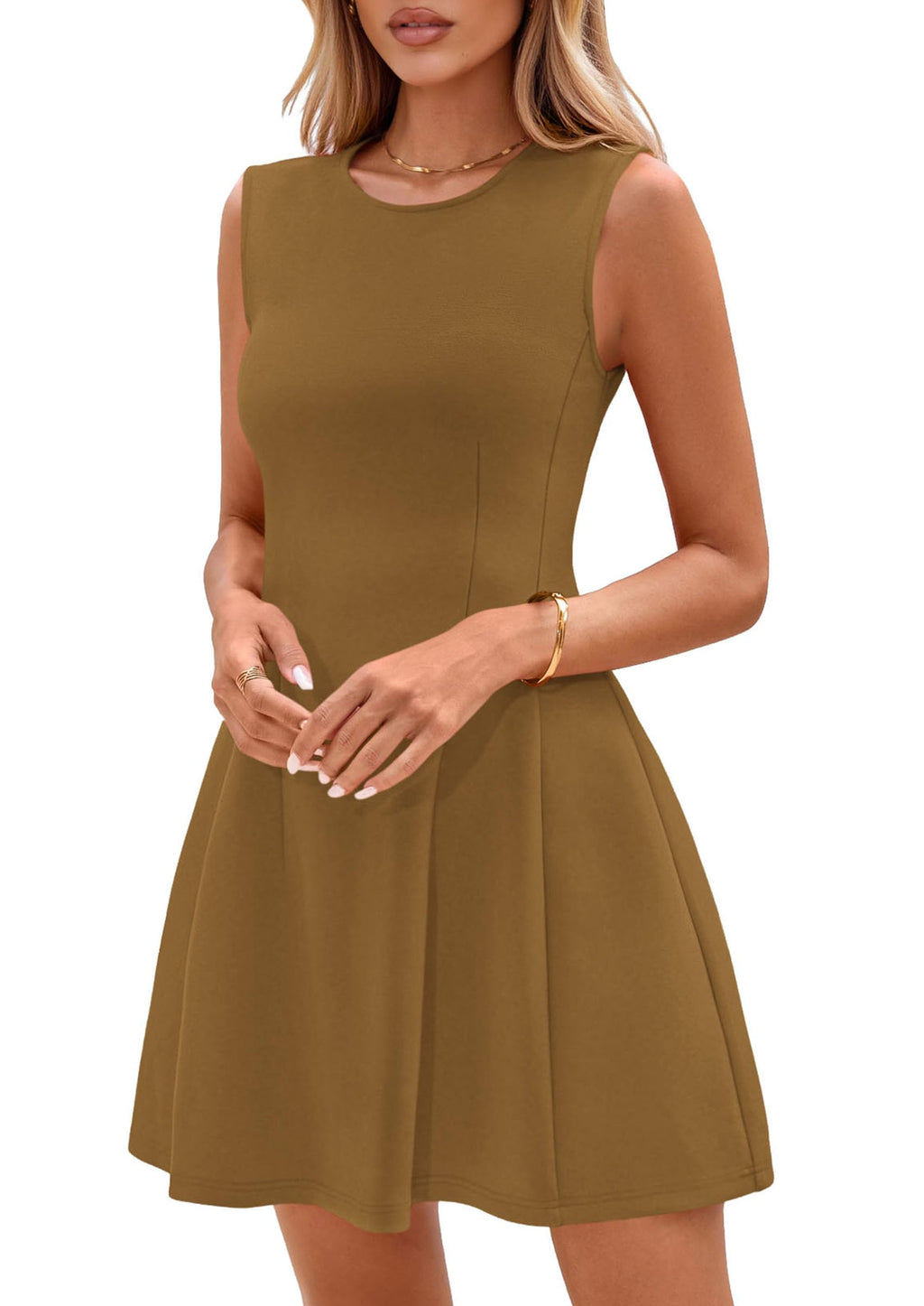PRETTYGARDEN Summer Dresses for Women 2026 Elegant Classy Spring A Line Business Casual Work Graduation Cocktail Short Dress (Khaki,XX-Large)
