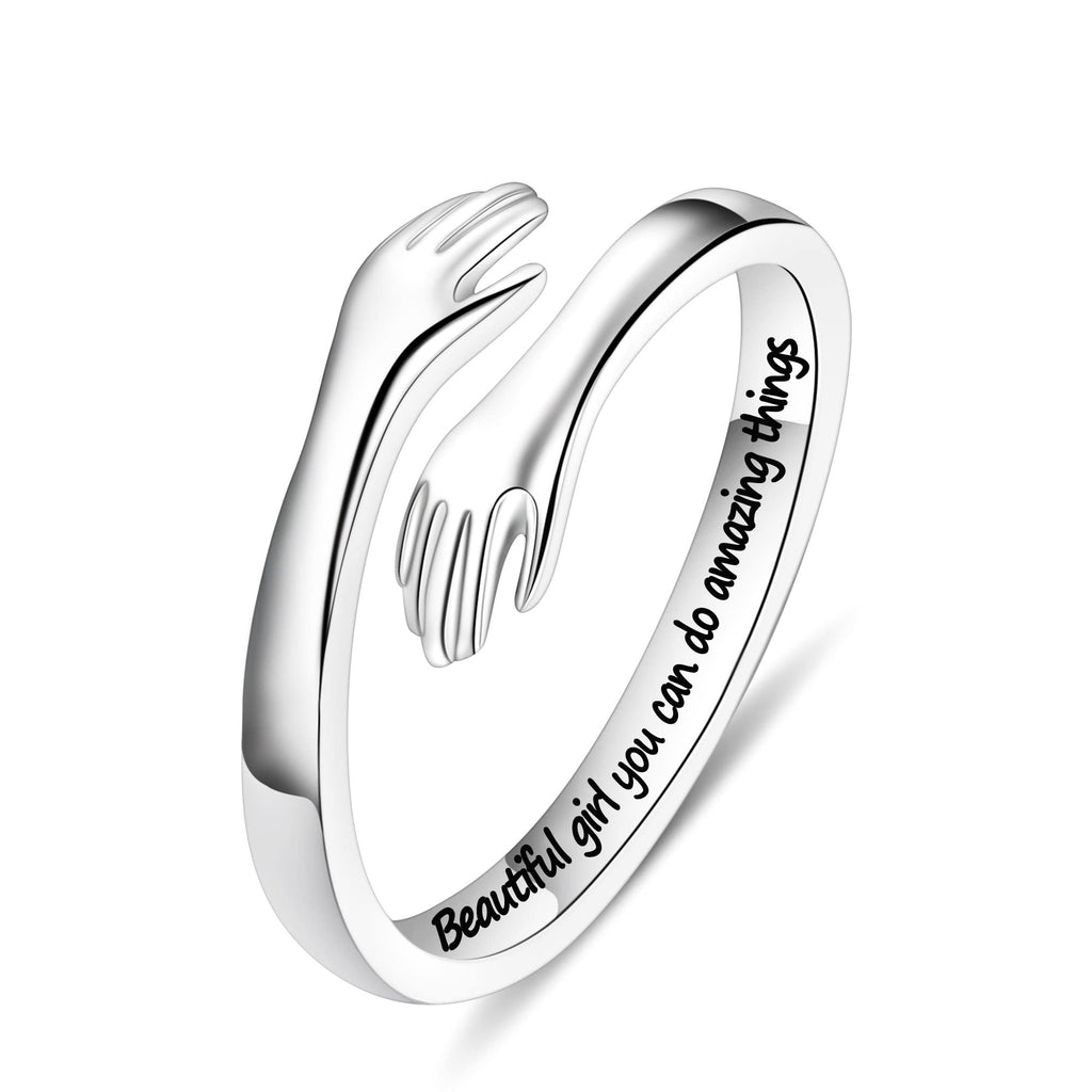 Yesteel Valentines Day Gifts for Kids Teen Girls - Sterling Silver Hug Rings Jewelry for Teen Girls Kids, Inspirational Gift for Teen Girl Kid Gifts for Teenage Girl