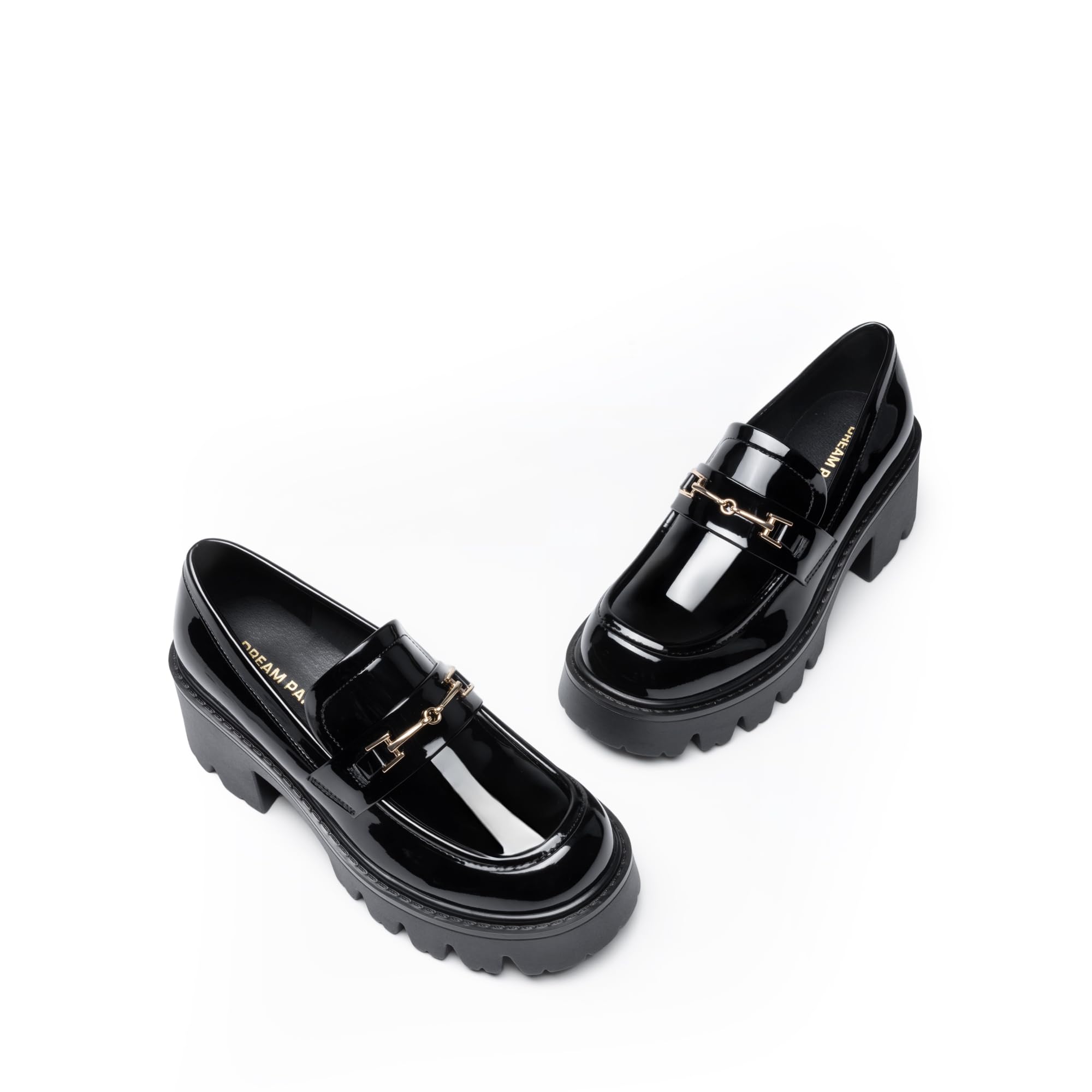 DREAM PAIRS Women Loafers Platform Chunky Heel Slip On Lug Sole Casual Dressy Office Business Shoes,Size 8.5,Black-Pat,DWUMLS2534