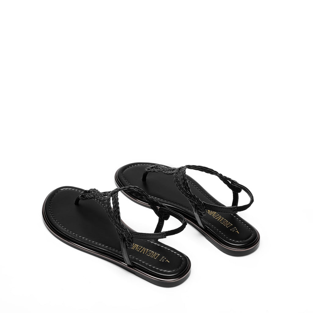 DREAM PAIRS Women's Flat Sandals Dressy Summer Stappy Comfortable Ankle Elastic T-Strap Beach Thong Sandals,Size 8,All Black,SDFS2406W