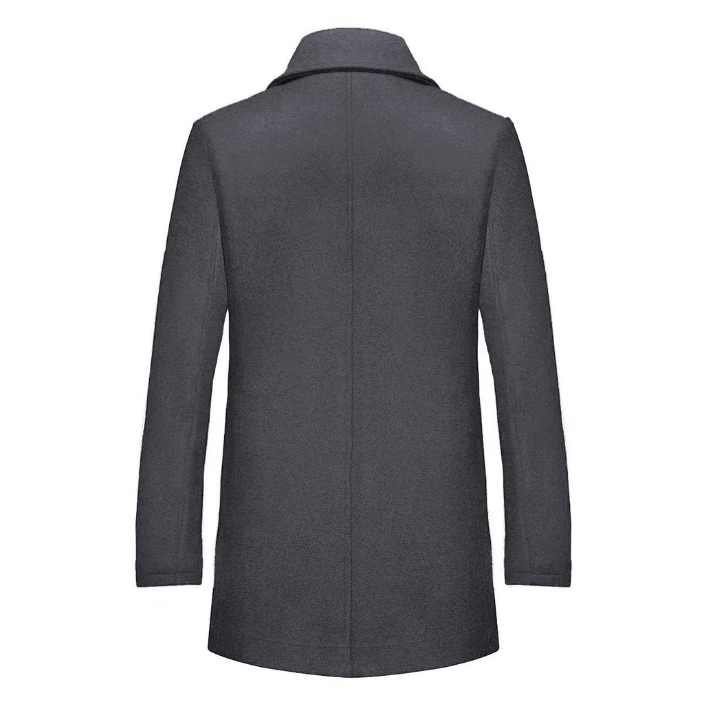 INVACHI Mens Wool Blend Coat Warm Winter Trench Coat with Detachable Soft Scarf Single Breasted Overcoat (US, Alpha, Small, Regular, Regular, Grey)