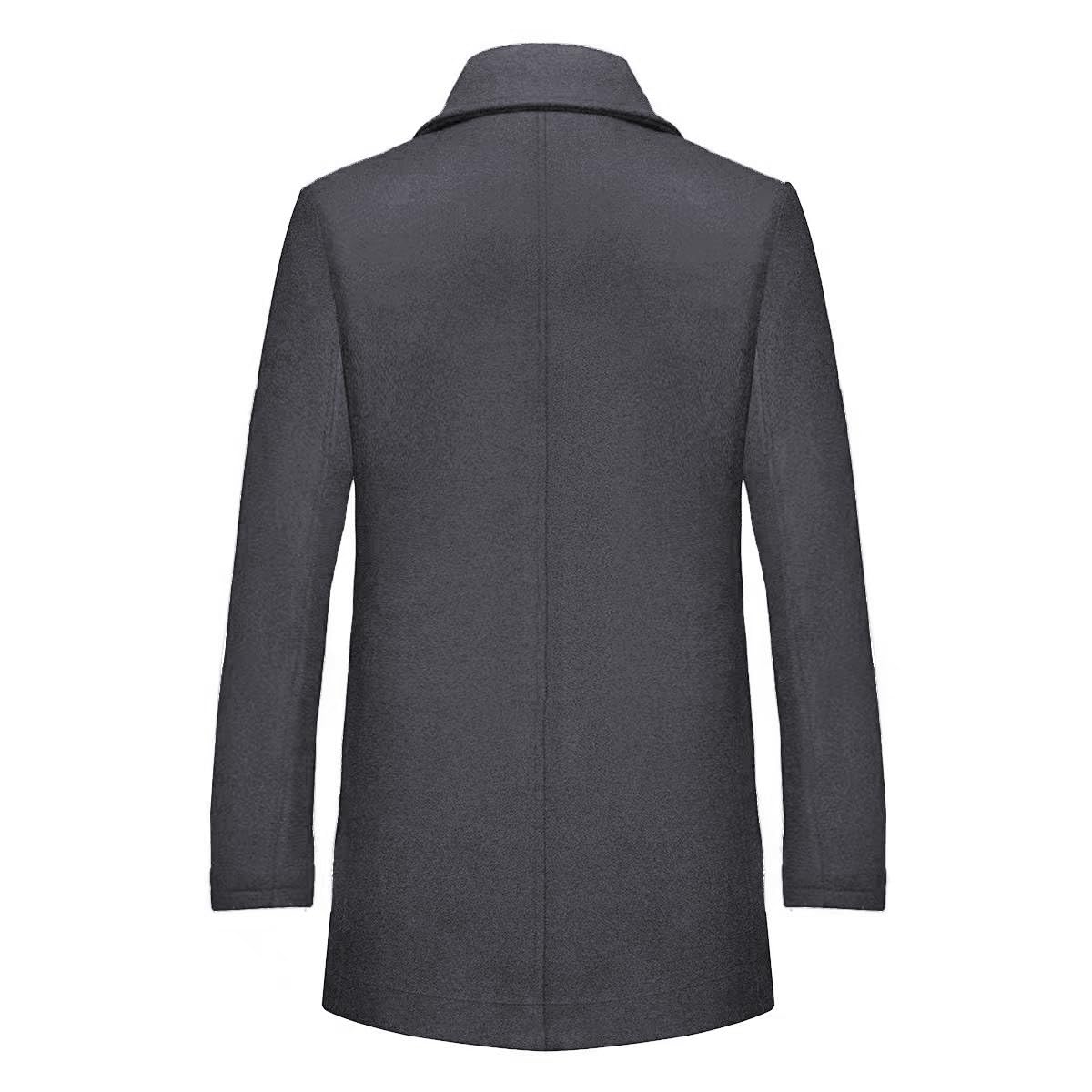 INVACHI Mens Wool Blend Coat Warm Winter Trench Coat with Detachable Soft Scarf Single Breasted Overcoat (US, Alpha, Small, Regular, Regular, Grey)