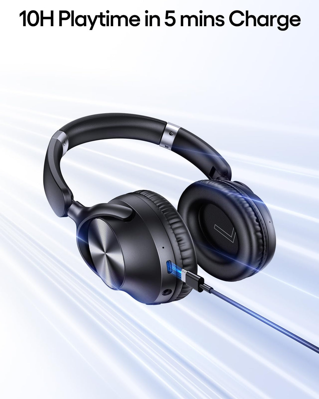 TAGRY Hybrid Active Noise Cancelling Bluetooth Headphones 100H Playtime Wireless Over Ear Headphone with Fast Charging Hi-Res Audio Headsets Comfort Earcups for Commute Travel Office Phone PC Black