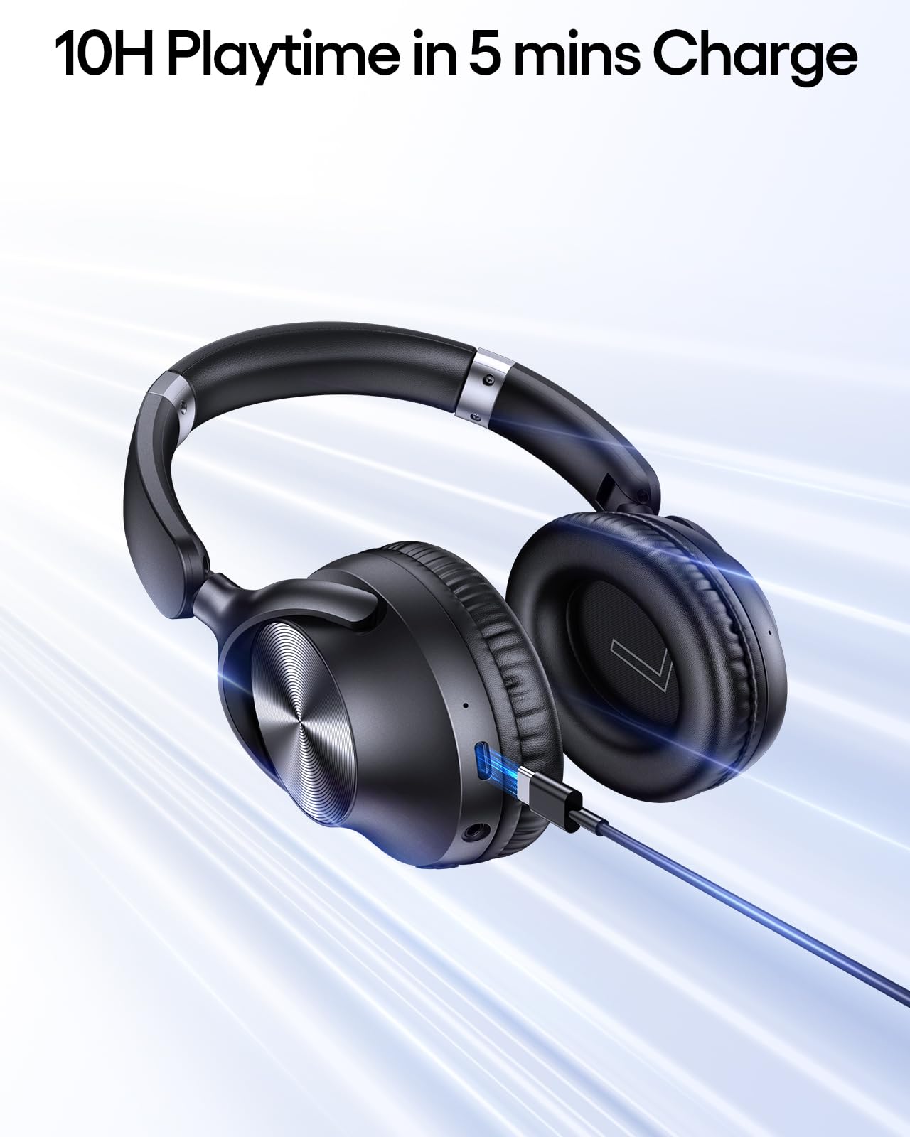 TAGRY Hybrid Active Noise Cancelling Bluetooth Headphones 100H Playtime Wireless Over Ear Headphone with Fast Charging Hi-Res Audio Headsets Comfort Earcups for Commute Travel Office Phone PC Black