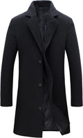 Springrain Men's Wool Blend Pea Coat Notched Collar Single Breasted Overcoat Warm Winter Trench Coat(Black-S)