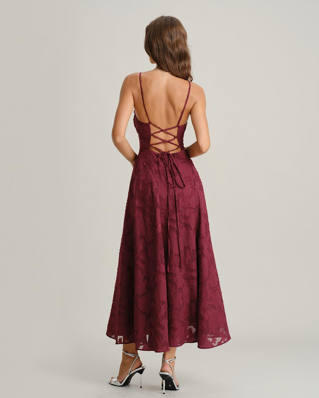 RIHOAS Women's Maxi Dresses Wedding Guest Dress Elegant A-Line Long Square Neck Backless Sling for Beach Wedding Party Vacation Wine Red M