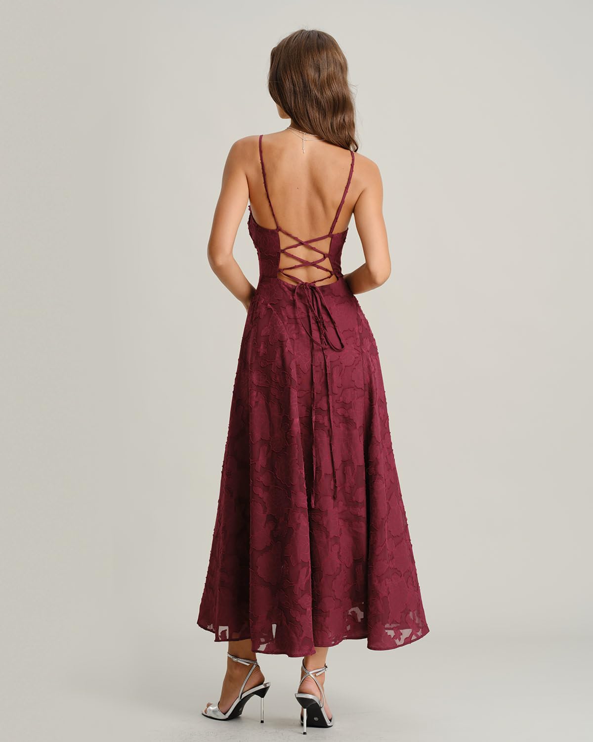 RIHOAS Women's Maxi Dresses Wedding Guest Dress Elegant A-Line Long Square Neck Backless Sling for Beach Wedding Party Vacation Wine Red M