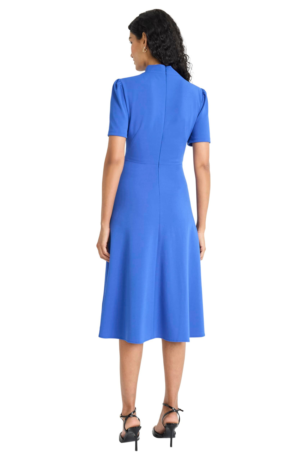 Maggy London Women's Dresses Crepe Fabric Flight Attendant Bow Neck Tie Short Sleeve A-Line, SC - Beaucoup Blue, 4