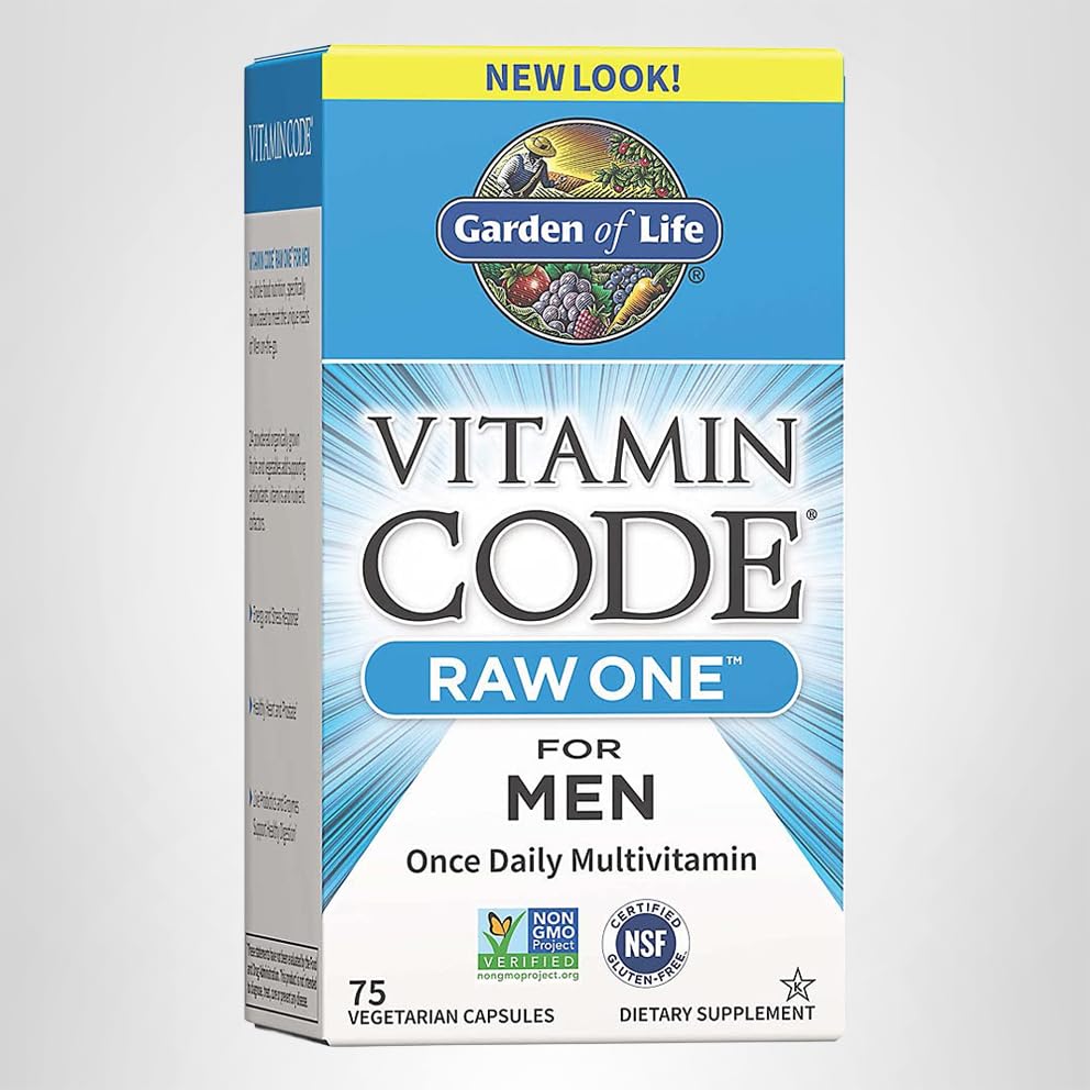 Garden of Life Vitamin Code Raw One for Men, Once Daily Multivitamin, 75 Capsules, One a Day Mens Vitamins Plus Fruit, Veggies & Probiotics for Mens Health, Vegetarian Multivitamins