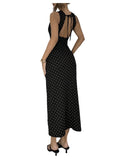 Verdusa Women's Polka Dots Backless Dress Sleeveless Going Out Long Dresses Brunch Outfits Black Medium