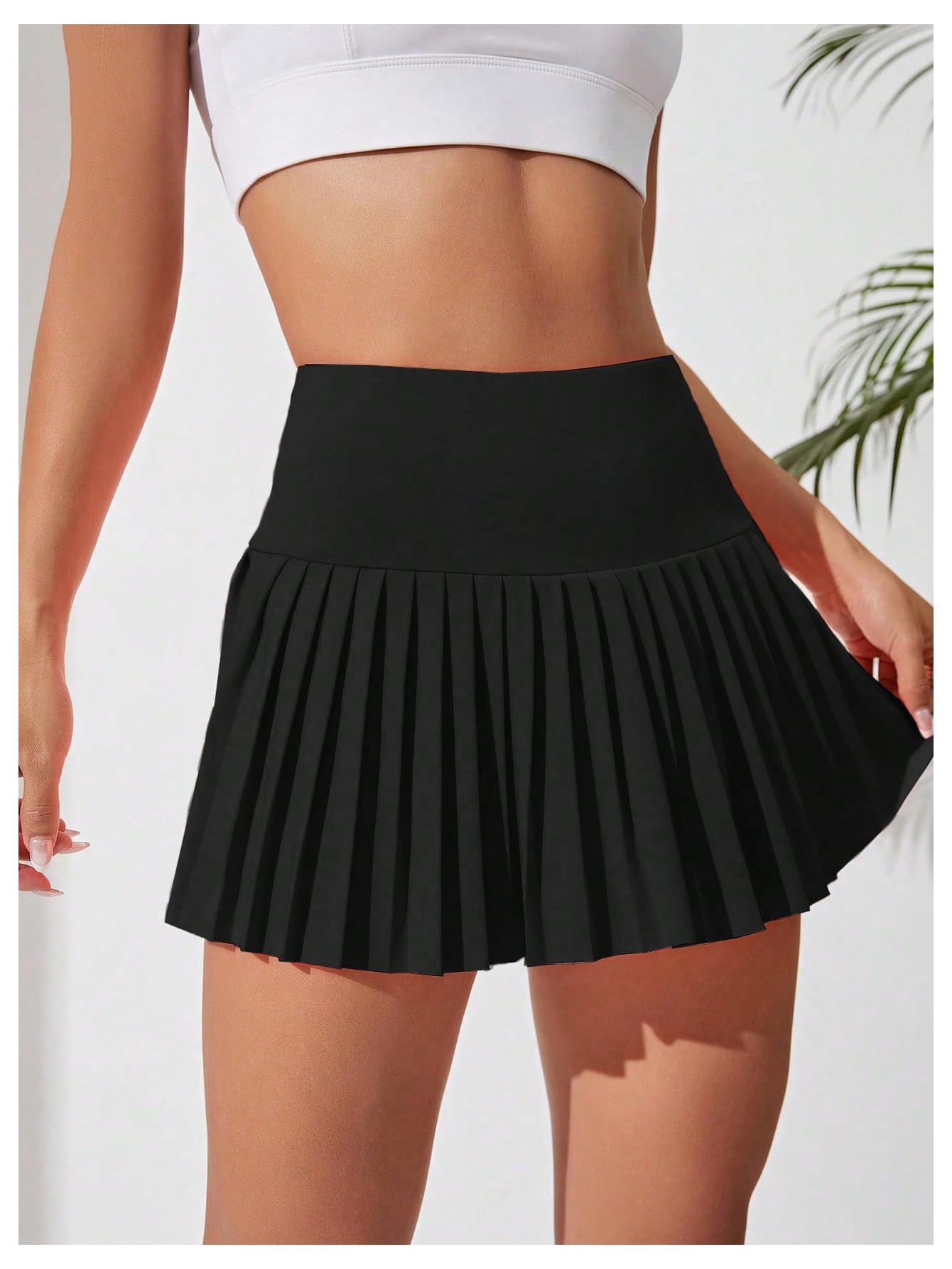 WDIRARA Women's Pleated Tennis Skirt High Waisted Golf Skort Athletic Mini Shorts Black X-Large