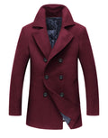 chouyatou Men's Classic Notched Collar Double Breasted Wool Blend Pea Coat (Medium, Wine Red)