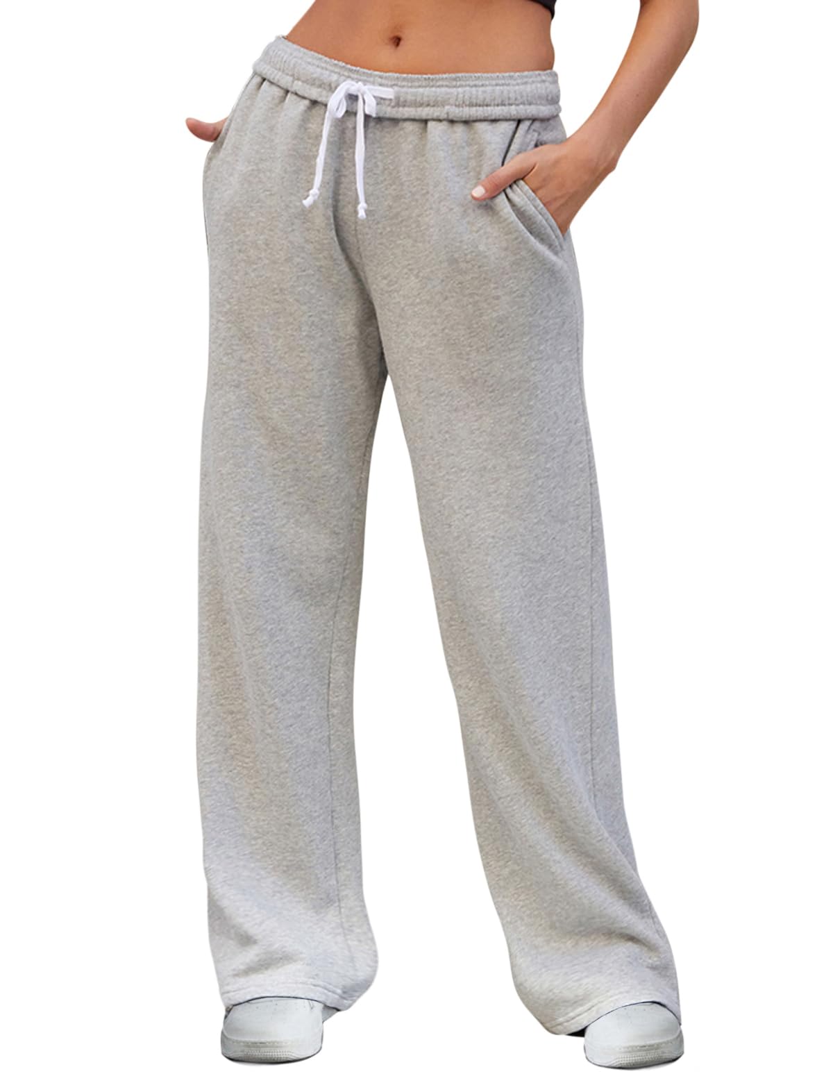 FACDIBY Women's Wide Leg Sweatpants High Waisted Baggy Interior Drawstring Sweatpants Straight Leg Sweat Pants, Grey M