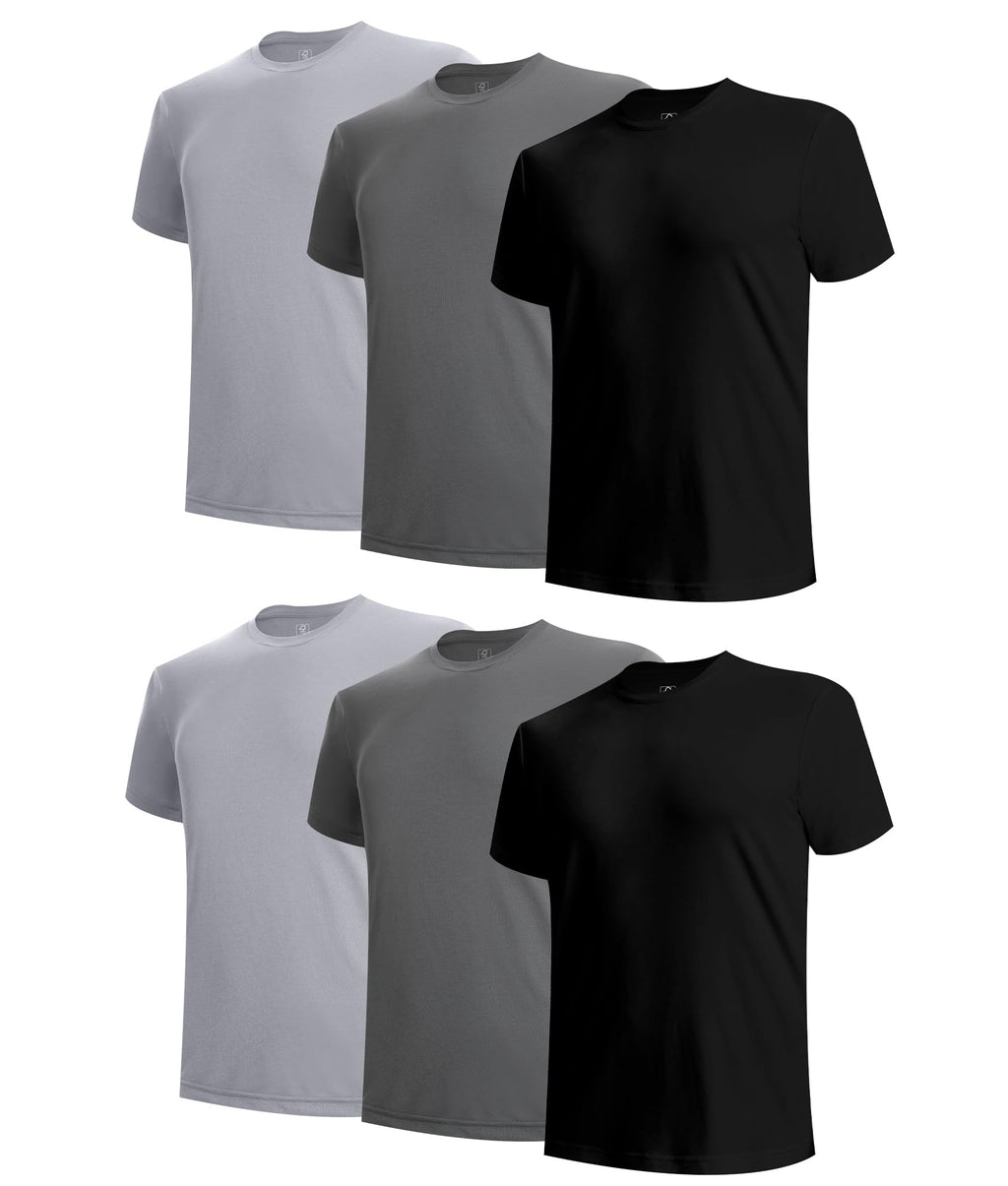 BAMBOO COOL Men's Undershirts Moisture Wicking Crewneck T Shirts, Breathable Stretch Soft Tees for Men, 6 Pack