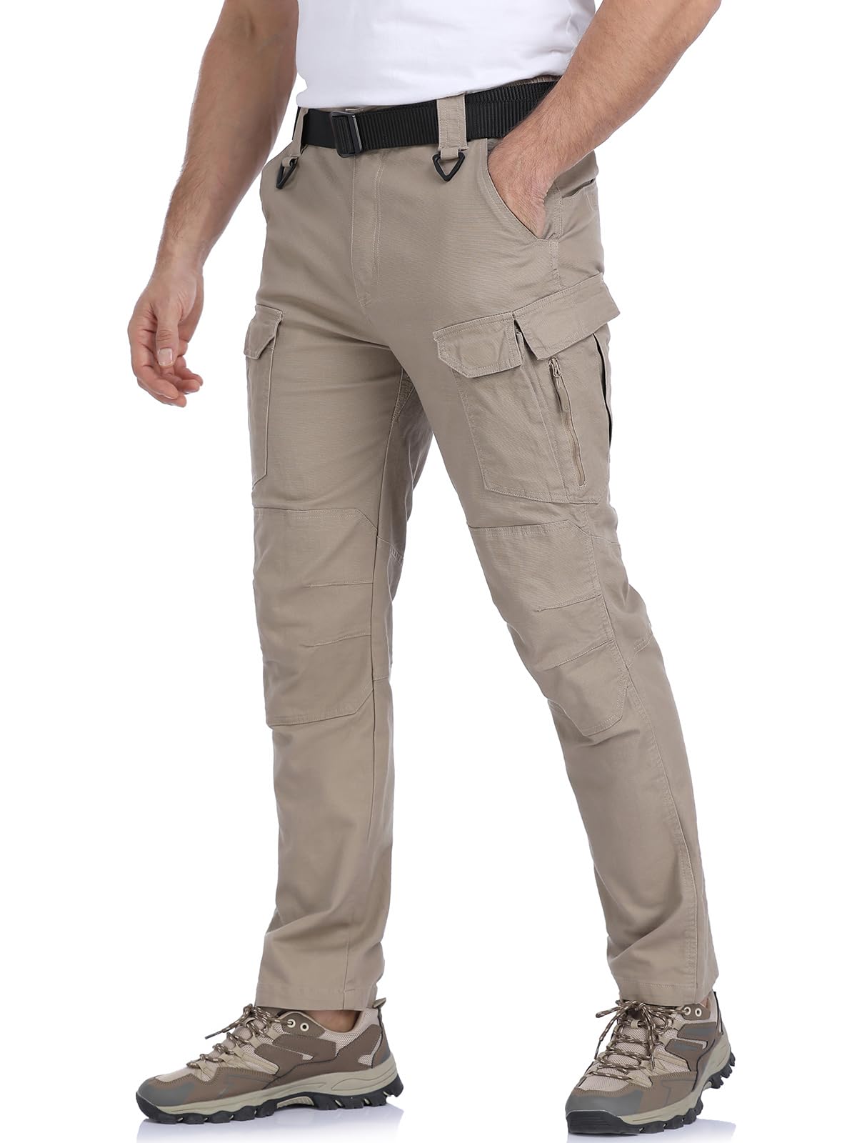 MANSDOUR Men's Hiking Tactical Pants Stretch Cotton Cargo Work Pants for Men Lightweight Relaxed Fit Army Combat Military Pants Ripstop Multi Pockets Casual Construction Outdoor Trousers
