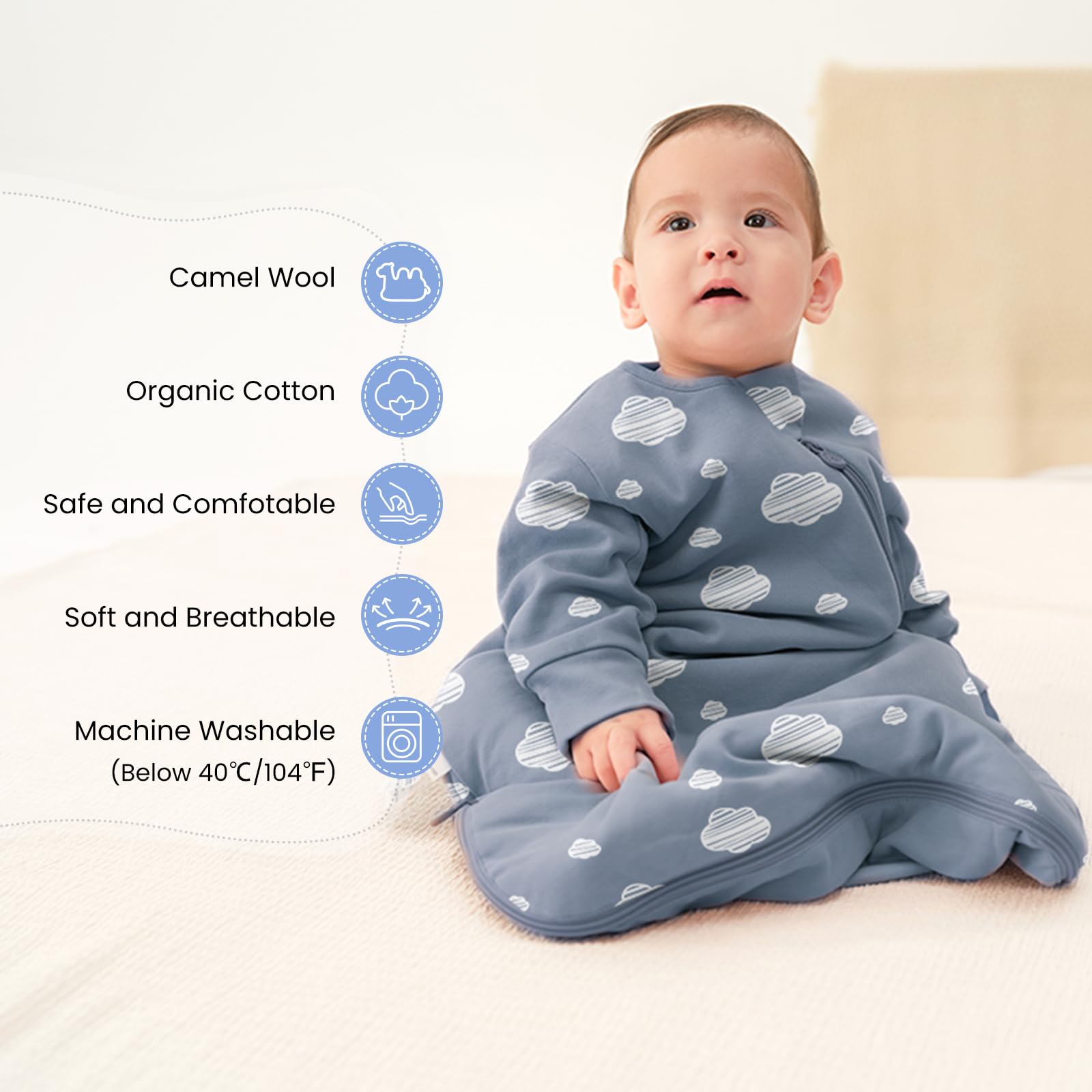 kaiya baby Unisex Sleeping Bag for Babies and Toddlers 2.5 Tog Sleep Sack 0-6Months, Long Sleeve Sleep Sack, Wearable Blanket Baby, One Piece with Sleeves, Gifts for Baby