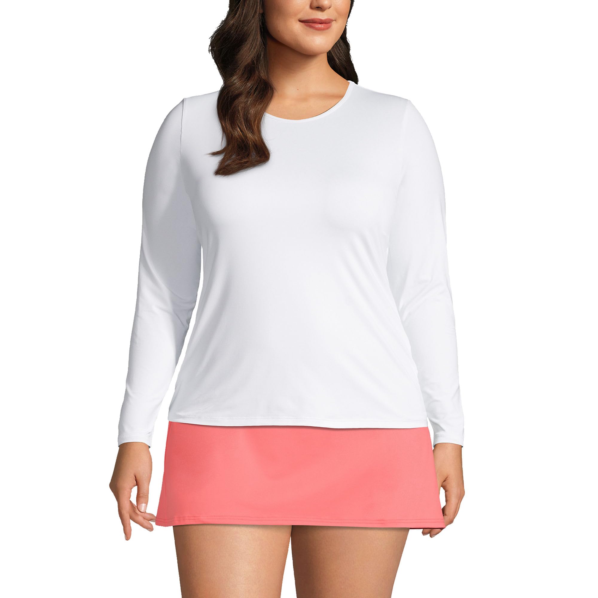 Lands' End Women's Sunshade UPF 50 Long Sleeve Rash Guard Swim Tee White Petite XXS