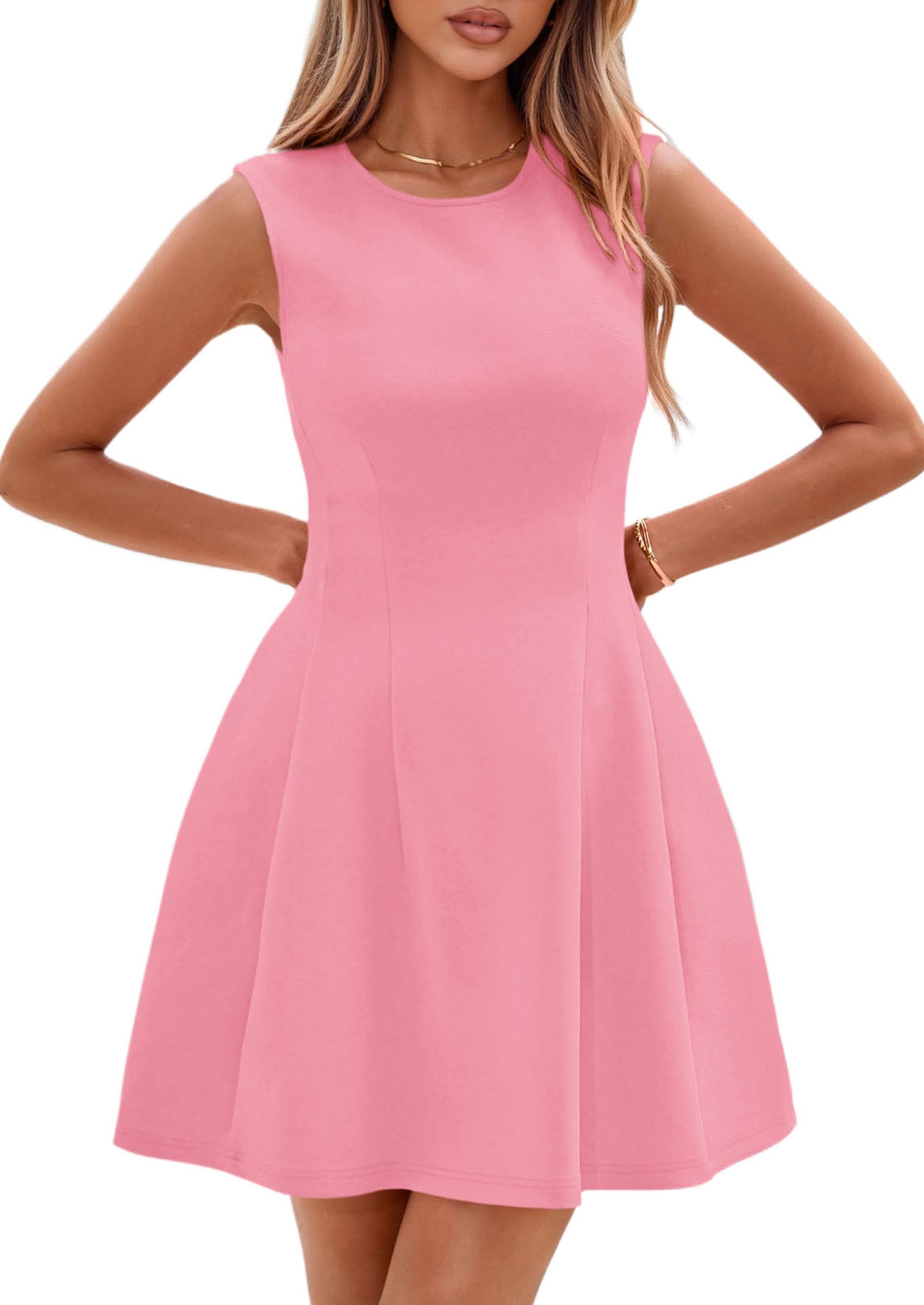 PRETTYGARDEN Summer Dresses for Women 2026 Elegant Classy Spring A Line Business Casual Work Graduation Cocktail Short Dress (Pink,XX-Large)