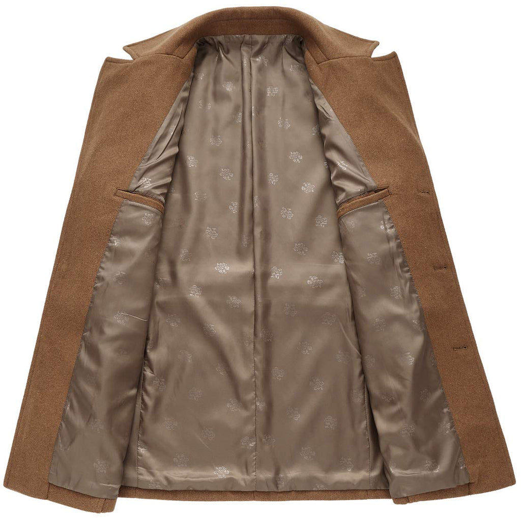 chouyatou Men's Classic Notched Collar Double Breasted Wool Blend Pea Coat (Medium, Single-Camel)