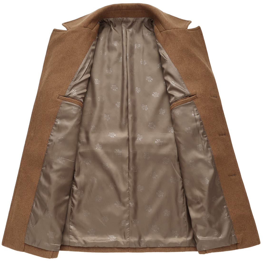 chouyatou Men's Classic Notched Collar Double Breasted Wool Blend Pea Coat (Large, Single-Camel)