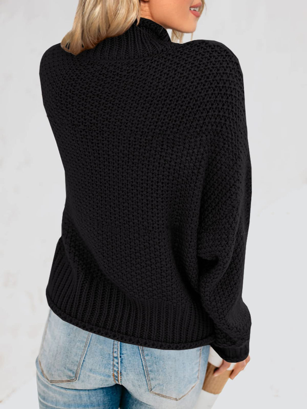 Saodimallsu Womens Turtleneck Oversized Sweaters Batwing Long Sleeve Pullover Loose Chunky Knit Jumper (Medium, Black)