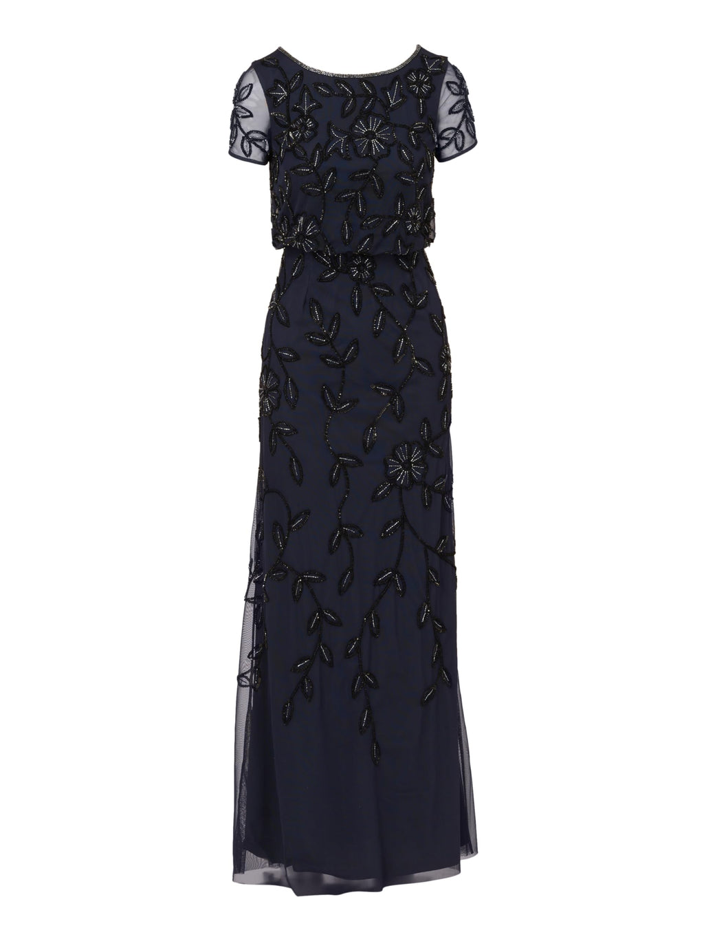 Adrianna Papell Women's Blouson Beaded Long Dress | Formal Beaded Dress with Bloused Bodice & Floral Embellishments