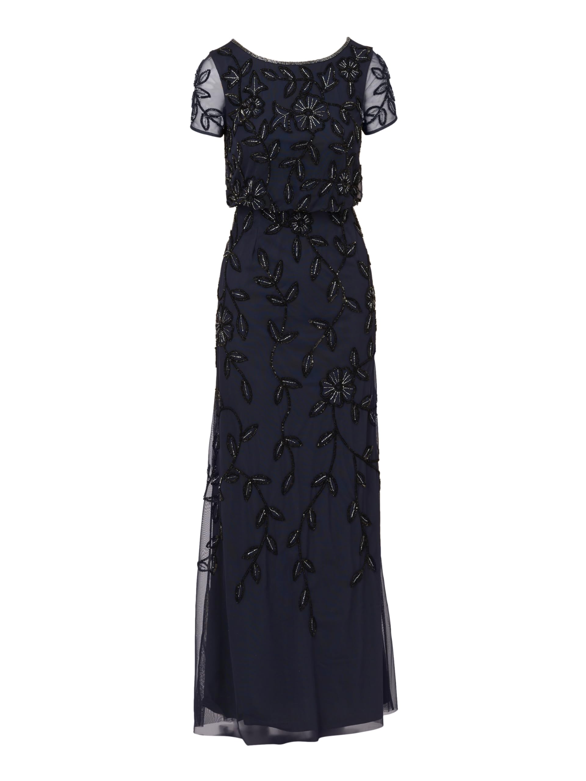 Adrianna Papell Women's Blouson Beaded Long Dress | Formal Beaded Dress with Bloused Bodice & Floral Embellishments