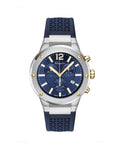 Ferragamo F-80 Chrono Collection Luxury Mens Watch Timepieces with a Black Strap Featuring a Stainless Steel Case and a Blue Dial