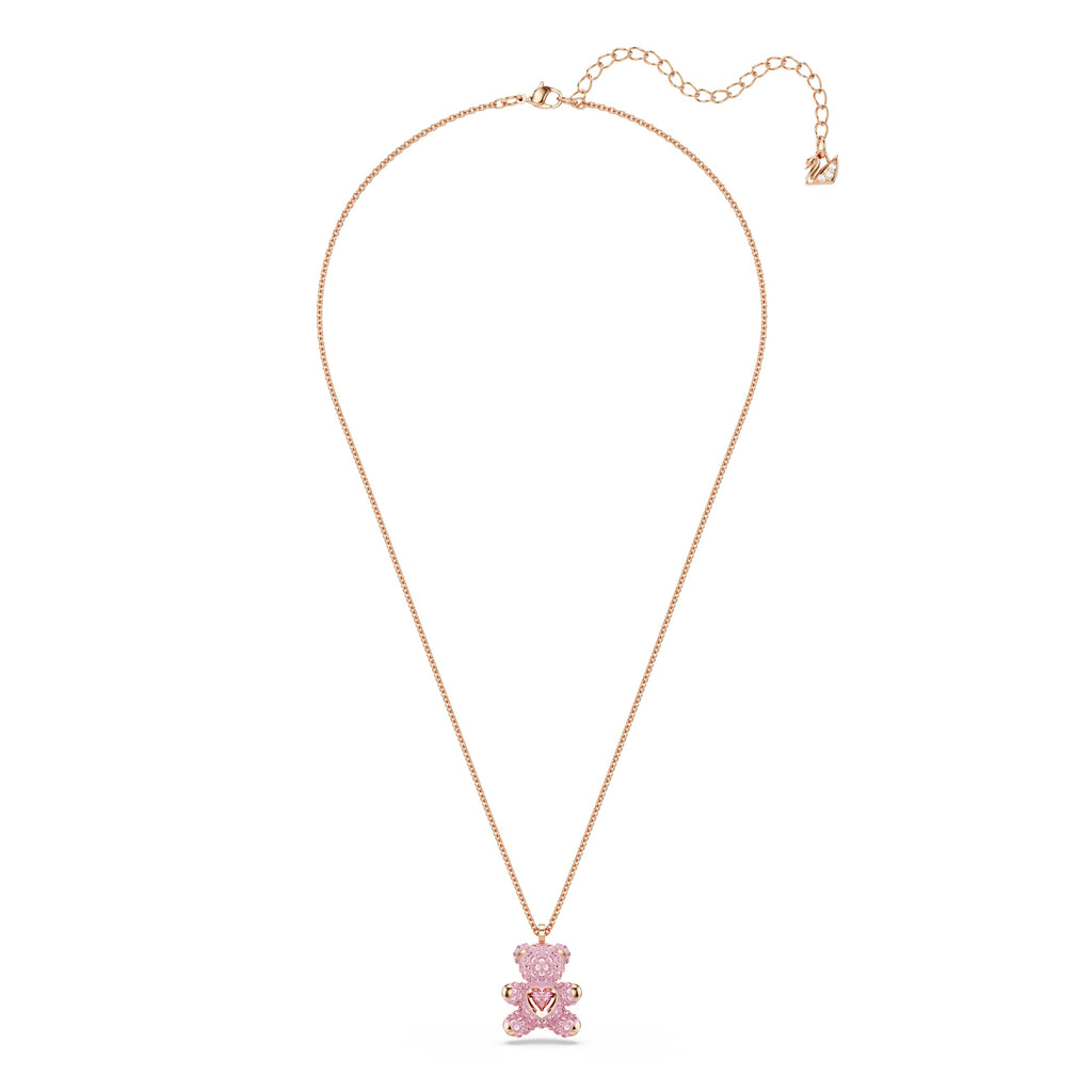 Swarovski Teddy Bear Pendant Necklace, Pink Crystals, Rose Gold-Tone Finish