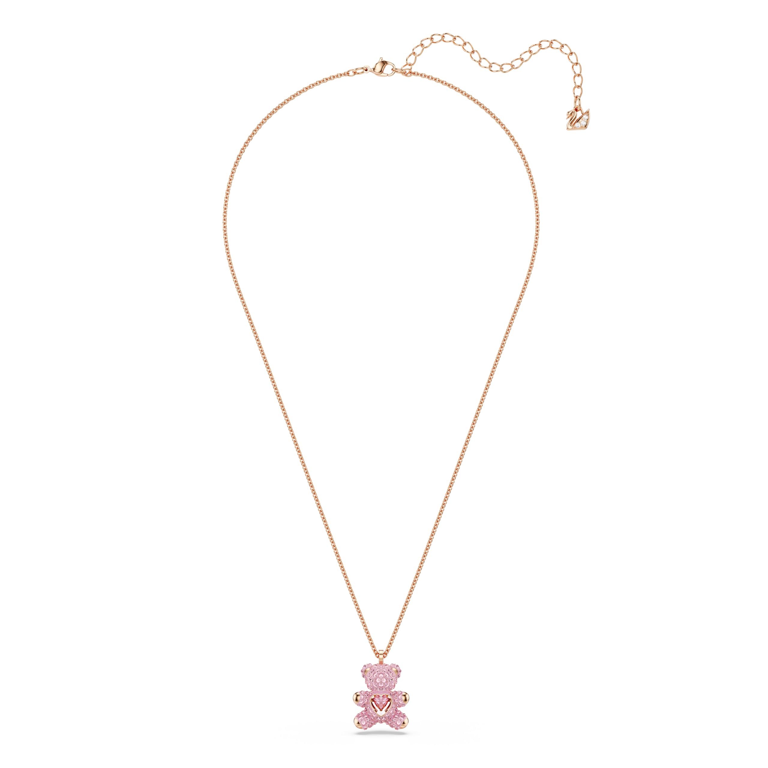 Swarovski Teddy Bear Pendant Necklace, Pink Crystals, Rose Gold-Tone Finish