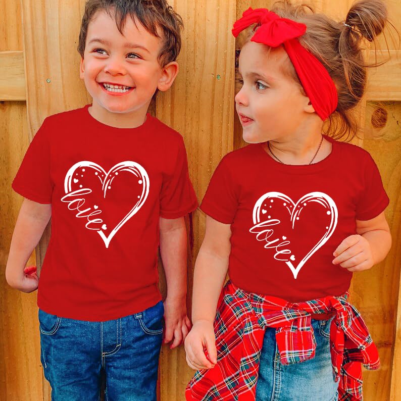Toddler Valentine's Day Shirts Boys Girls Cute Love Heart Graphic T-Shirt Casual Short Sleeve Tee Tops