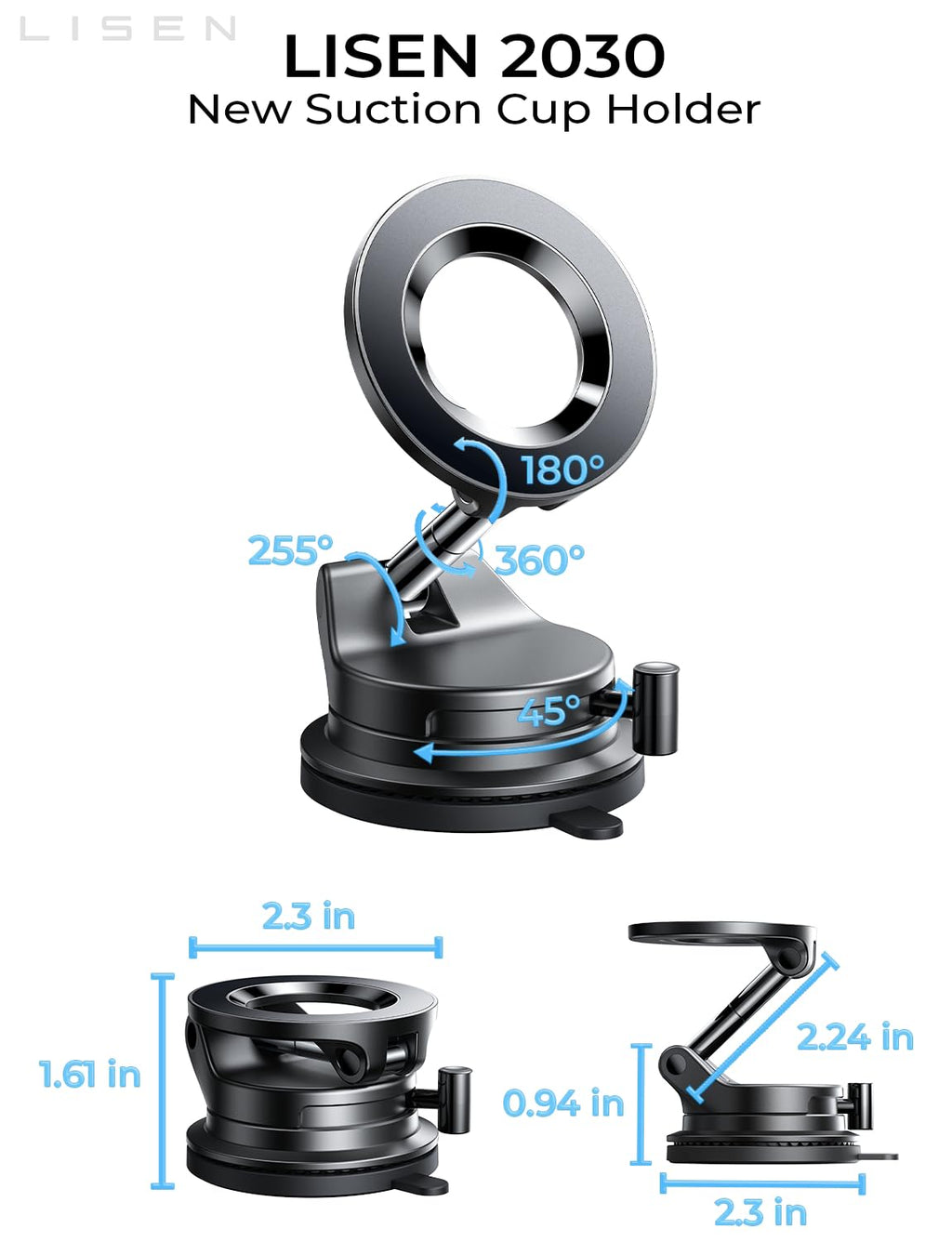 LISEN for Magsafe Car Mount, Magnetic Phone Holders for Your Car, Magnet Vacuum Phone Mount for Car Accessories for Women Men Interior Jeep Truck, SuctionPro Gift Kits, for iPhone 17 Pro Max 16 15 14