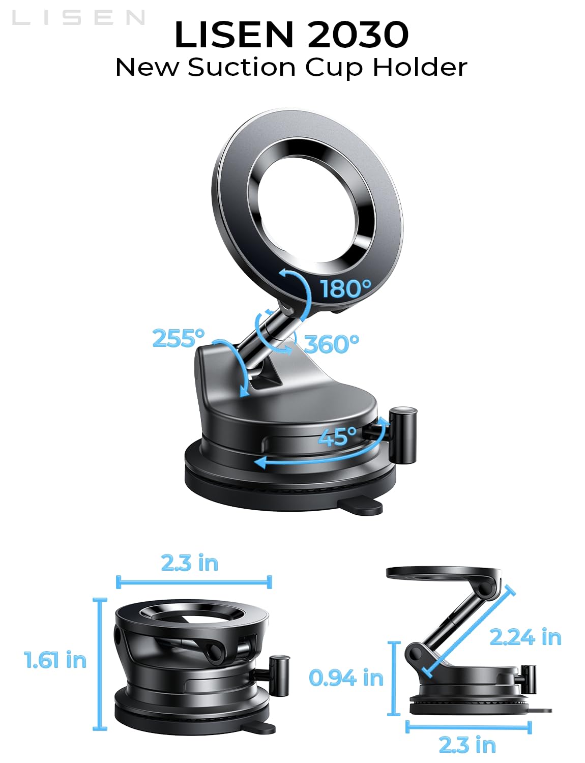 LISEN for Magsafe Car Mount, Magnetic Phone Holders for Your Car, Magnet Vacuum Phone Mount for Car Accessories for Women Men Interior Jeep Truck, SuctionPro Gift Kits, for iPhone 17 Pro Max 16 15 14