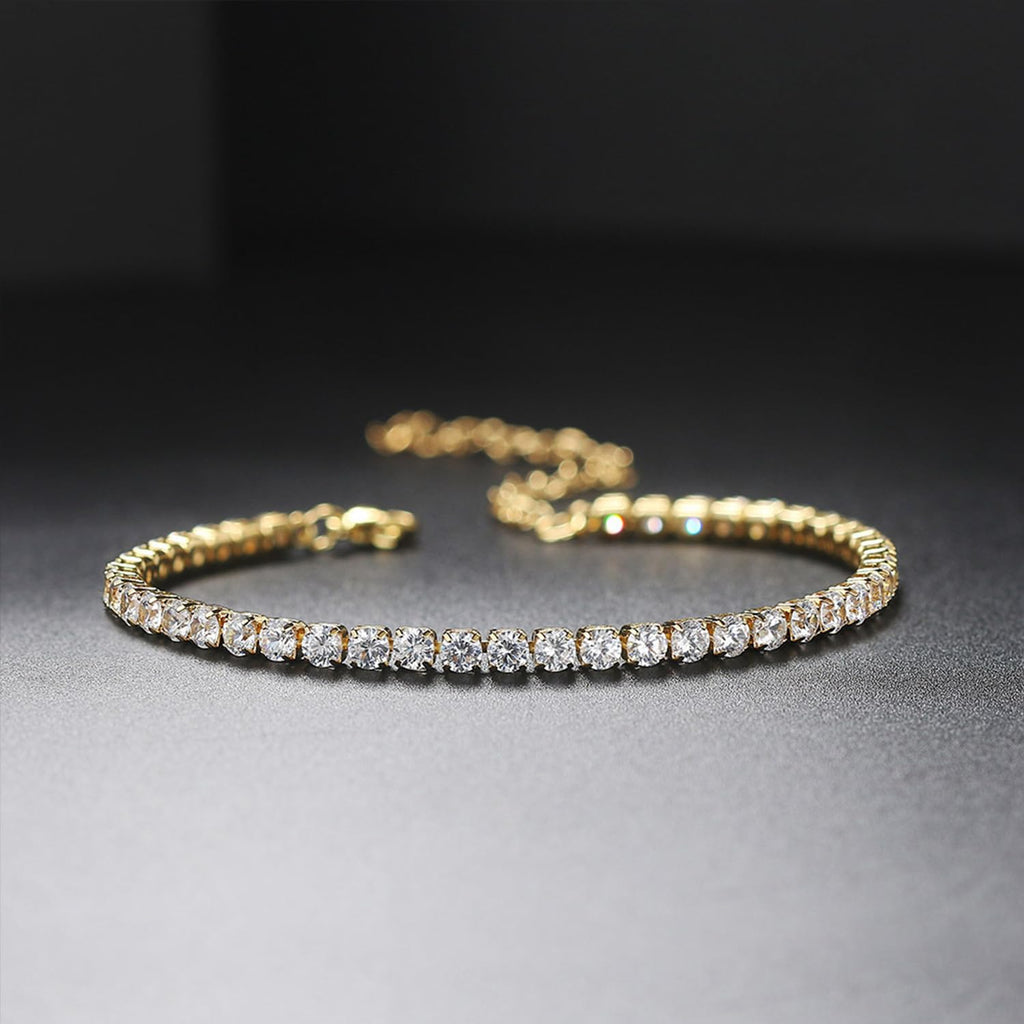 A D. 18 K Gold Plated Love Bangle Bracelet Set Stackable Cubic Zirconia Chain Bracelet Stainless Steel Chain Gold Bangle Bracelets for Women Valentine's Day (3 Sets(Tennis,Bangle))