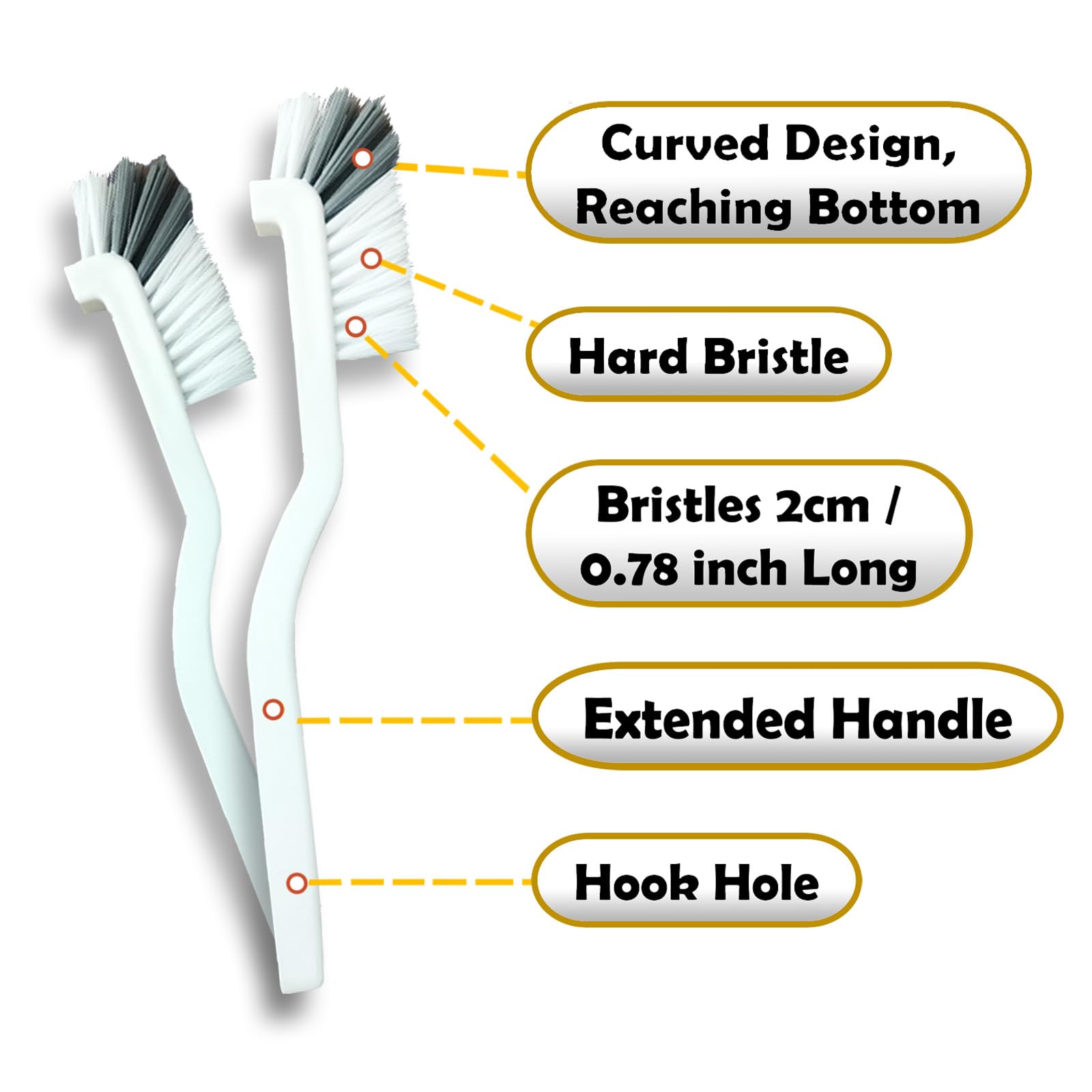 Betanull Crevice Cleaning Brush Set, Multi-Purpose Hard Bristle Brushes for Deep Cleaning Kitchen, Bathroom, Grout, Sink, Cup, Teapot, Bottle, Blender, Corners, Tight Spaces & More