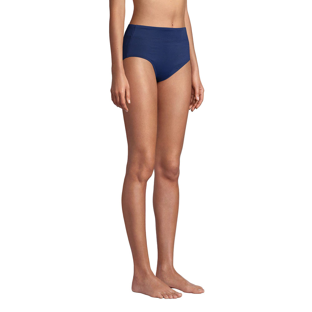 Lands' End Womens Chlorine Resistant High Waisted Bikini Bottoms Control Deep Sea Navy Regular 2