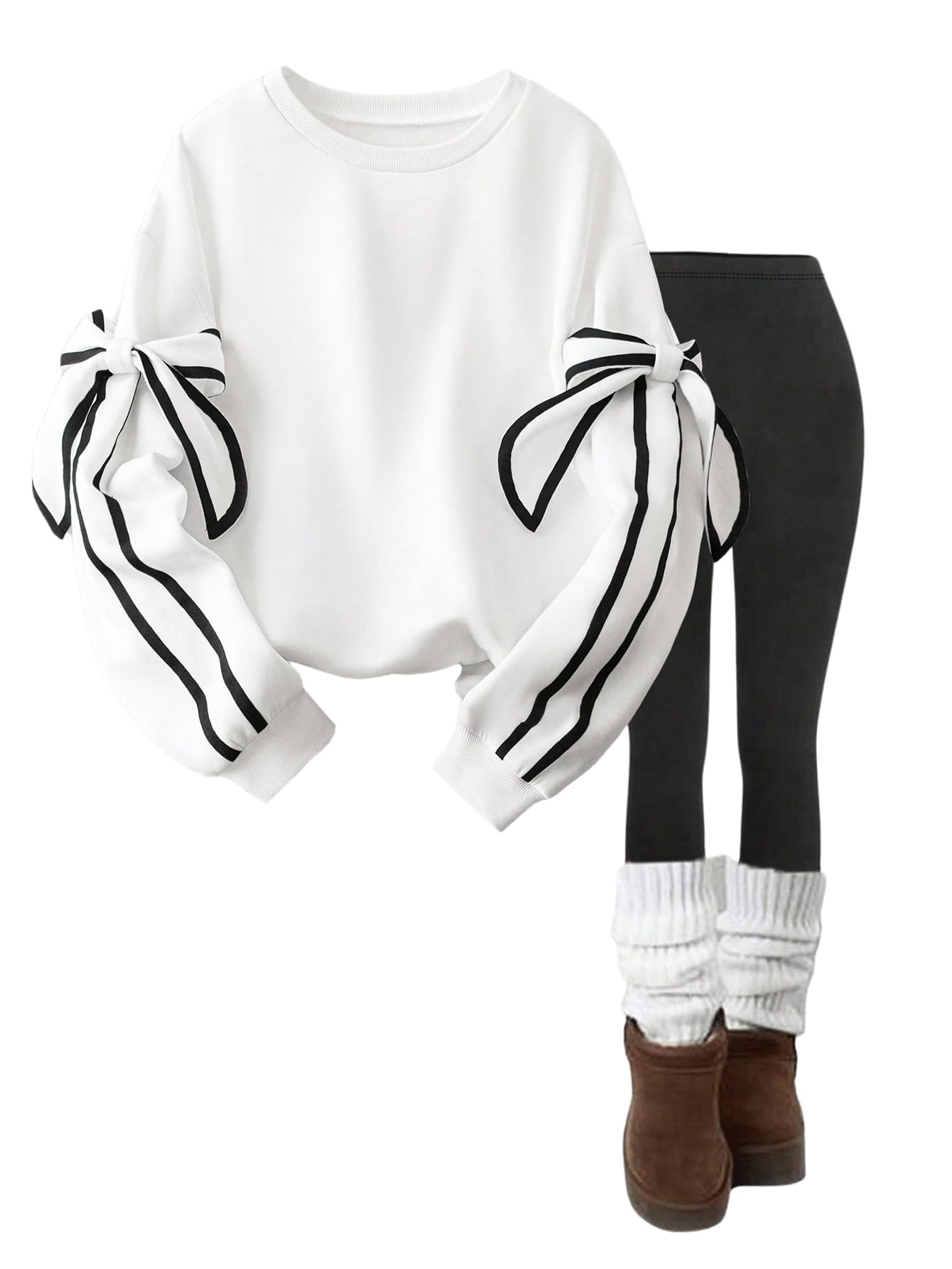 WDIRARA Women's Bow Oversized Sweatshirt Y2k Crew Neck Long Sleeve Pullover Tops White Large
