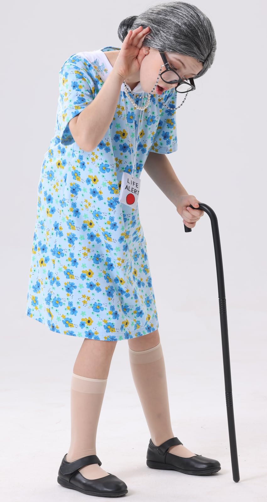 qnprt 100 Days of School Costume 100th Old Lady Costume for Kids Girls Grandma Dress Up,6