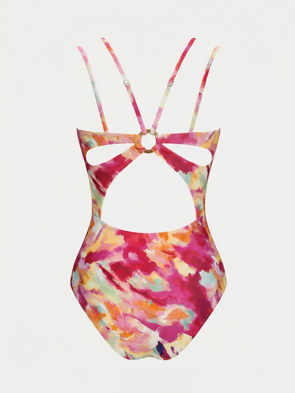 CUPSHE Women's One Piece Swimsuit V Neck Tummy Control Double Adjustable Straps Back Cutout O-Ring, M Fuchsia Red