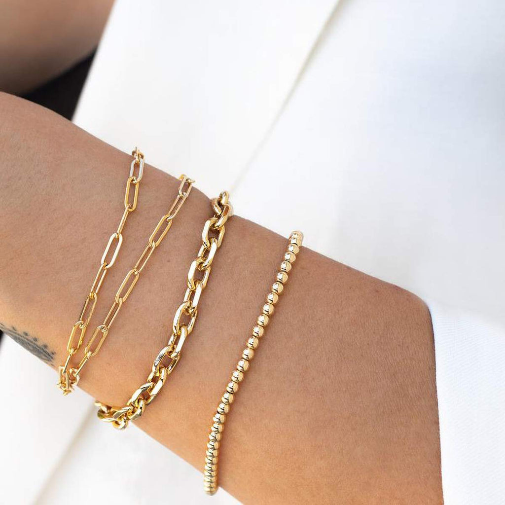 MEVECCO Bracelet for Women Gold Paperclip Chain Oval Link 14K Gold Plated Dainty Simple Jewelry