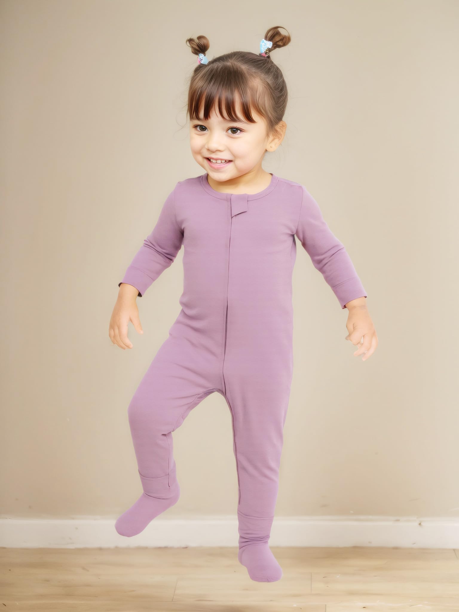 Aablexema Baby Pajamas Bamboo Rayon Zipper, 3pcs Unisex Infant Outfit with Mitten One Piece Footie Sleepwear(Beige & Pink & Purple,Newborn)