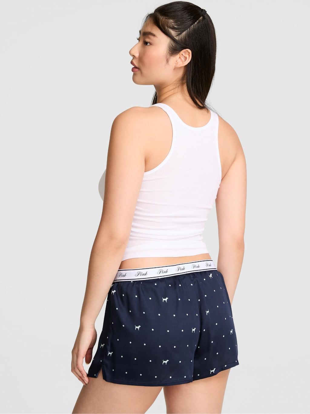 Victoria's Secret PINK Women's Sleep Boxy Pajama Shorts, Noir Dot Dog, (M)