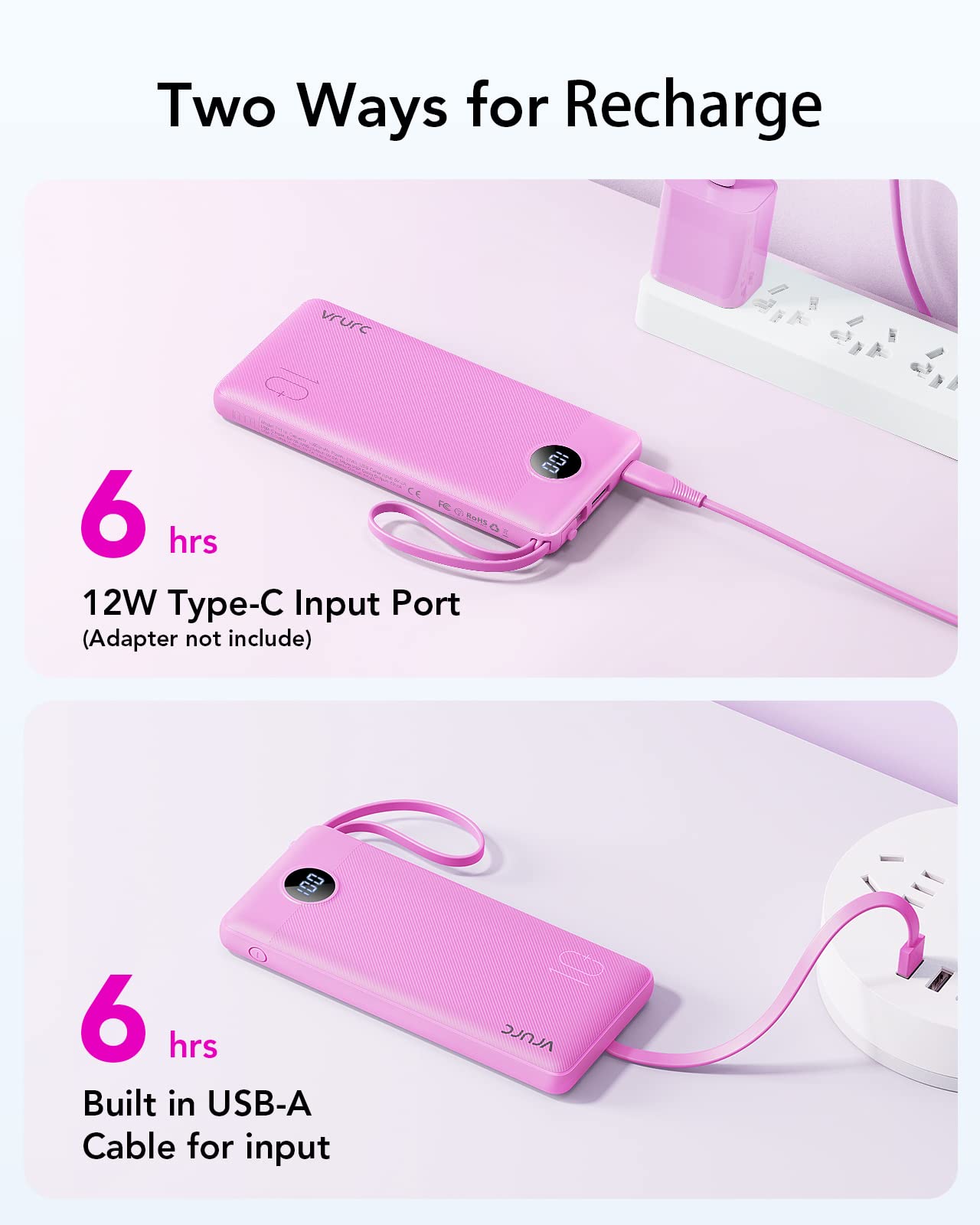 VRURC Power Bank for iPhone, Compact Portable Charger Built in Cables, 10000mAh Flight-Safe Battery Pack,5 Output USB C External Phone Charger for iPhone 17 Pro 17 16 15 14 13,Samsung-Purple(1 Pack)