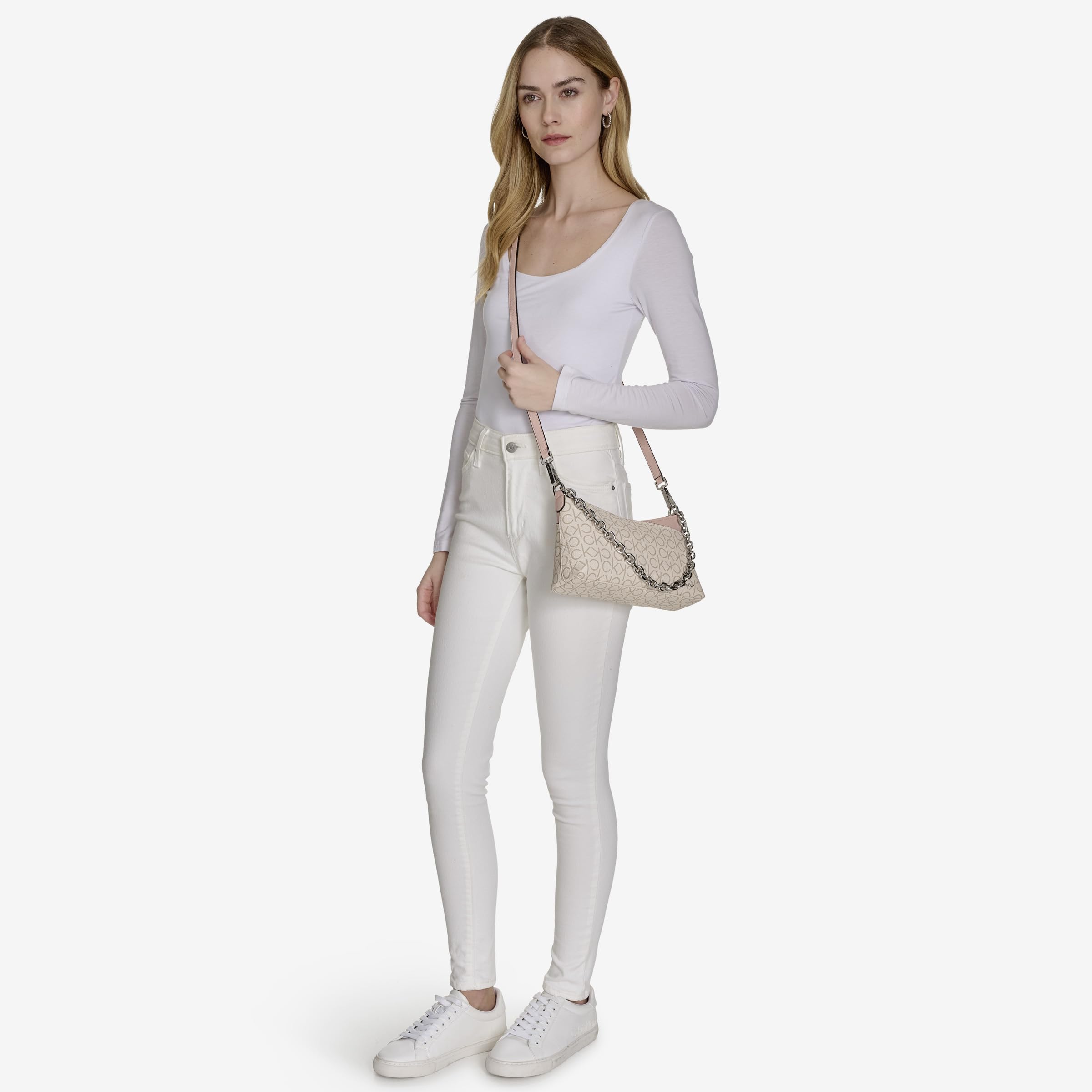 Calvin Klein Zoe Top Zip Chain Crossbody, Blossom Combo Logo, One Size