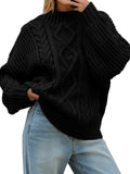 Saodimallsu Womens Oversized Cable Knit Sweaters 2025 Fall Winter Trendy Button Up Turtleneck Chunky Pullover Sweater Tops Black
