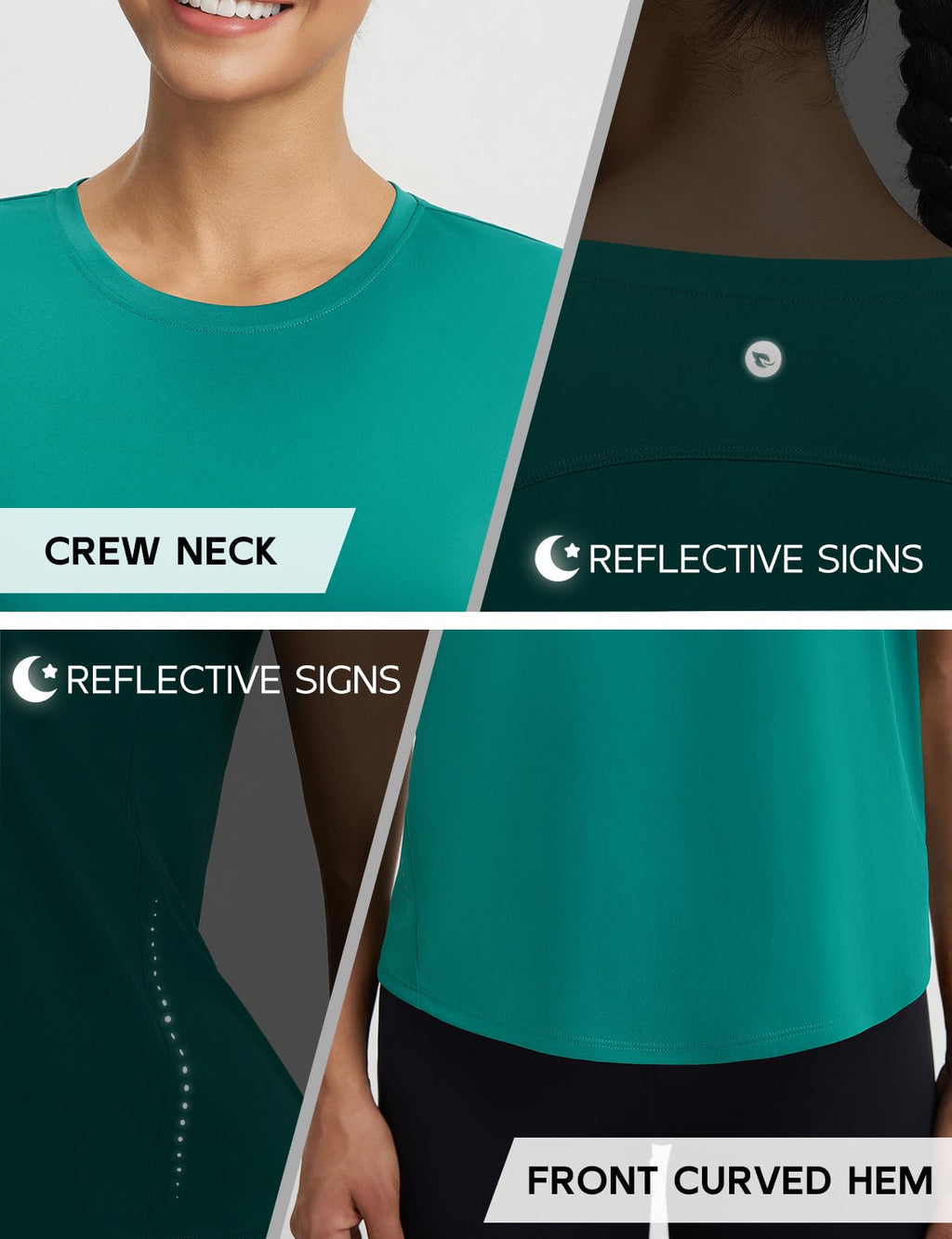 baleaf Women's Short Sleeve Workout Shirts Athletic Tops Sun Protection Breathable T-Shirts Quick Dry Gym Running Tennis Green M