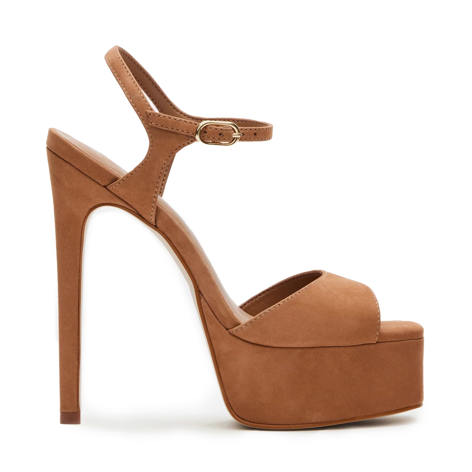 UBWDU Stiletto High Platform Heels for Women Peep Open Toe Ankle Strap Heeled Sandals Wedding Shoes Suede Nude 7