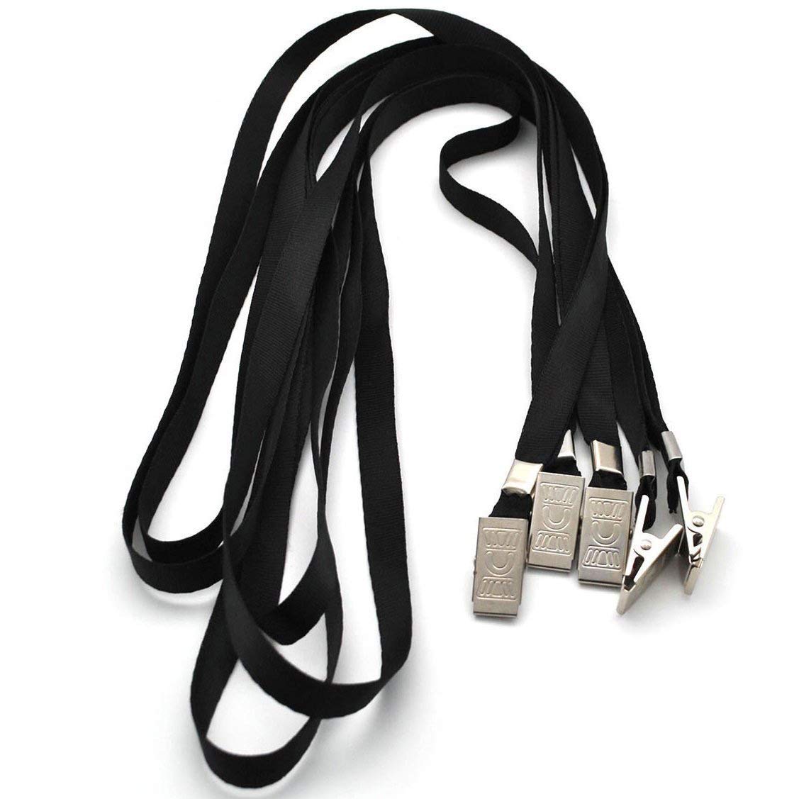 Beebel Black Lanyards 100 Pack Nylon Flat Badge Lanyard Bulldog Clip for Id Badge Name Tags