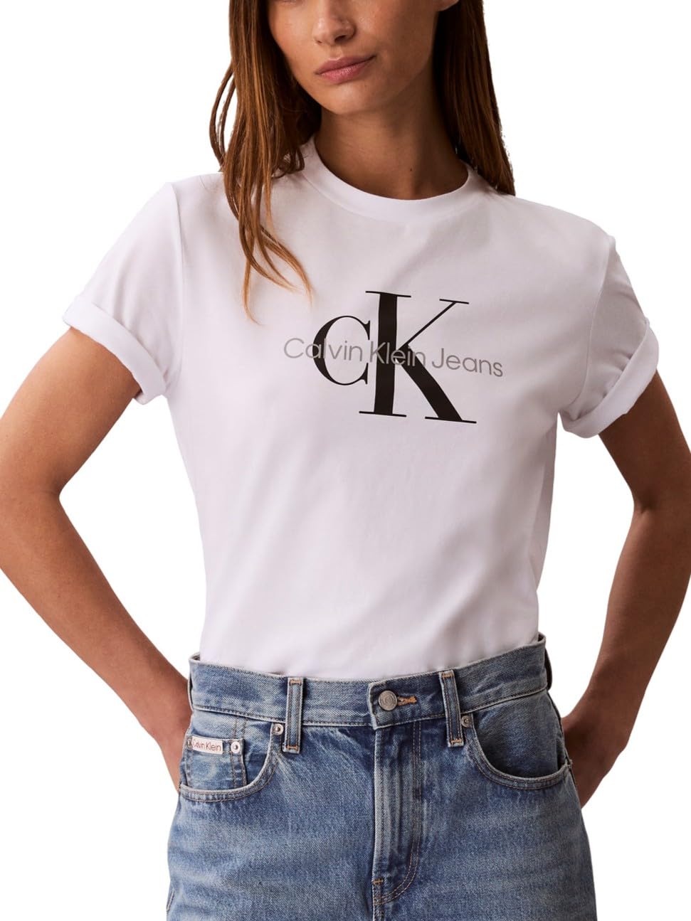 Calvin Klein Women's Monogram Logo Crewneck T-Shirt Brilliant White