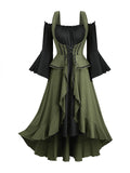 ROSE GAL Plus Size Renaissance Corset Dresses for Women Halloween Costume Peasant Medieval Irish Dress Bell Sleeve 2 in 1 Ruffle Maxi Fairy Medieval Dress(Green/L)